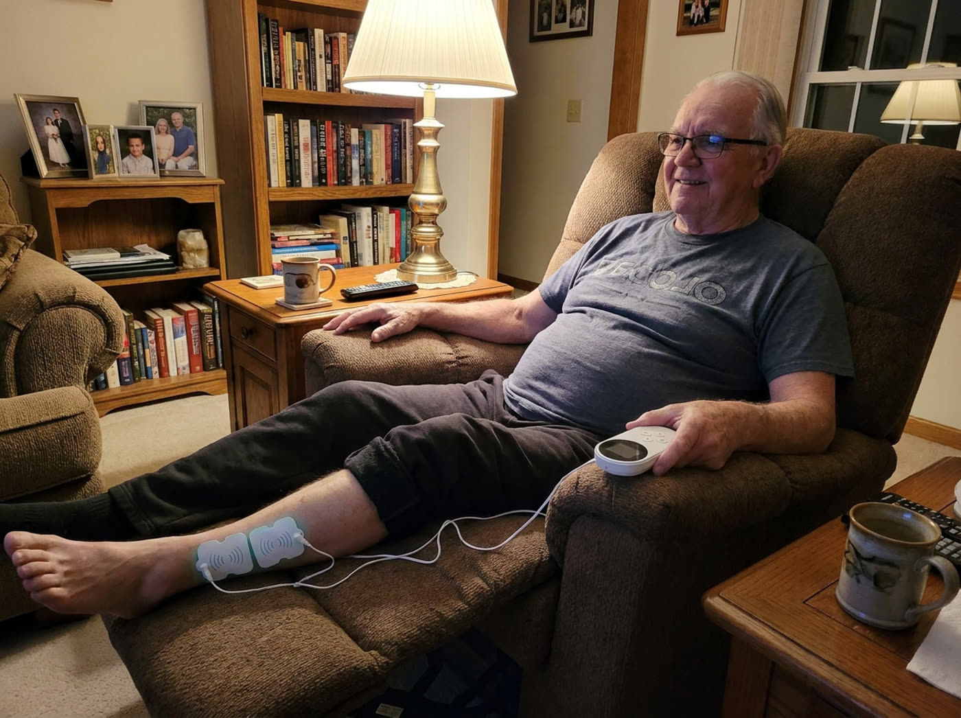 Ten minutes in the recliner while the news runs. That's the entire treatment.